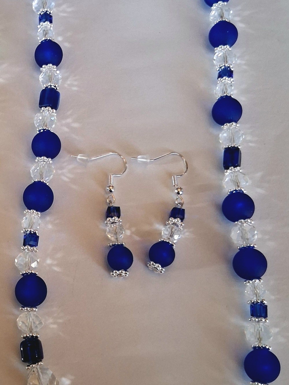 New, Handmade Cobalt Blue Beaded Necklace and Earrings Set - Women